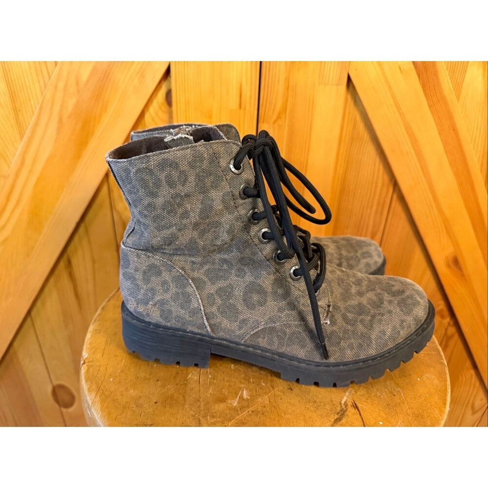 Blowfish Gray Leopard Print Combat Boots